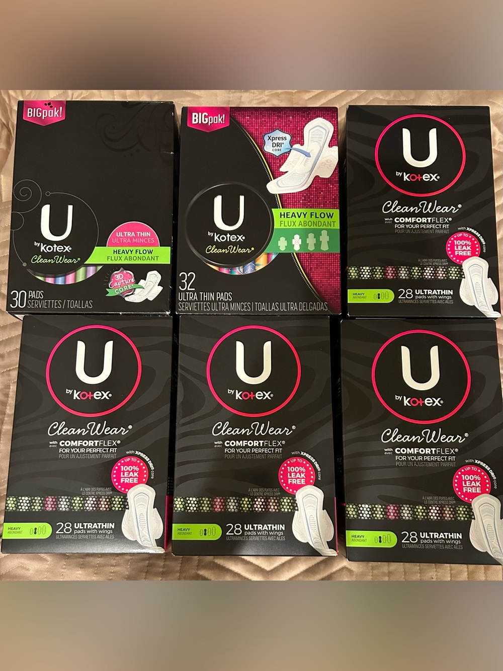 Bundle of 174 U by Kotex Clean Wear Ultrathin Pads 6 Boxes